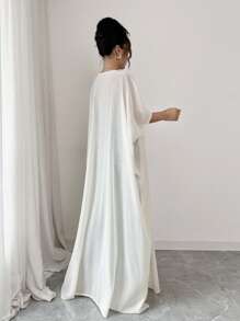 Elenzga 2025春夏奢华极简主义露肩蓝色连衣裙配白色披肩 - 彩色 - 查看 2