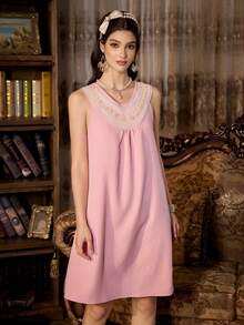 Bộ đồ ngủ 2 món PalaceNights Vintage Palace Elegant Robe & Dress dành cho nữ Váy ngủ màu hồng Váy ngủ nữ Váy ngủ ren Váy ngủ Váy ngủ, Quần áo mùa thu - Hồng - Xem 5