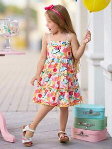 SHEIN Váy chữ A dây mảnh họa tiết hoạt hình đơn giản thoải mái cho bé gái - trắng - Xem 4