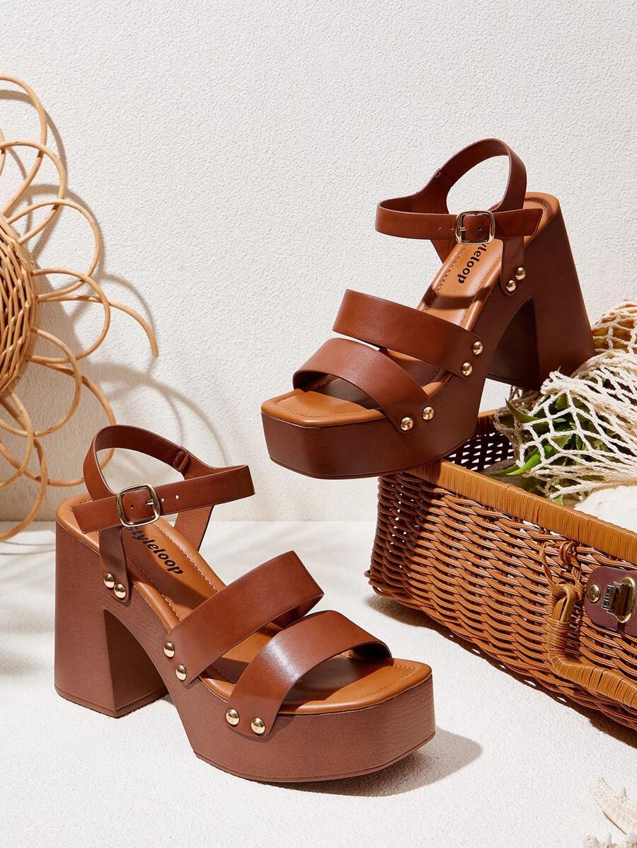 Styleloop Women's Brown Thick Bottom Woven Rope Strap Sandals, Bohemian Style Western Music Festival Party Outfit Thick Sole Shoes For Christmas