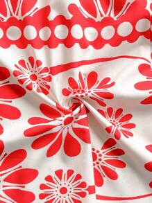 Soleia 女式夏季度假热带花卉印花 A 字型中长连衣裙，后腰系带 - 紅白色 - 查看 7