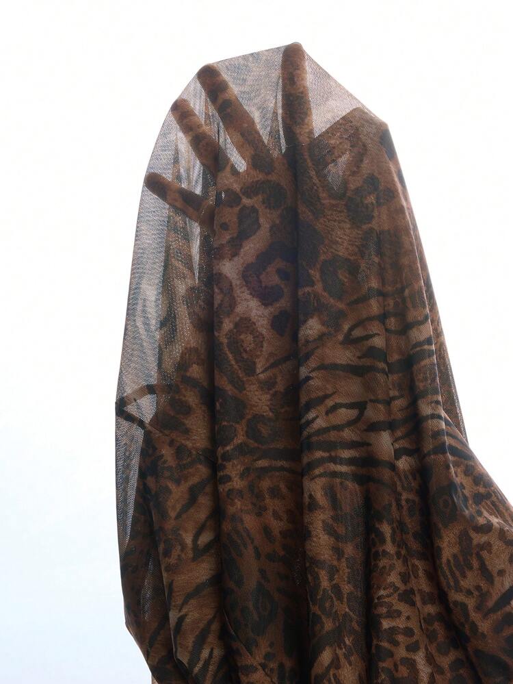 Women's Elastic Waist Leopard & Zebra Print Skirt, Fashionable For Daily Wear, Commuting, Office Lady, Spring/Autumn