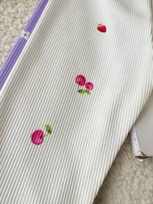 SHEIN Playful Pals 5入組嬰兒女童休閒彩虹花紋條紋印花下著套裝，適合春夏日常穿著 - 彩色 - 查看 5