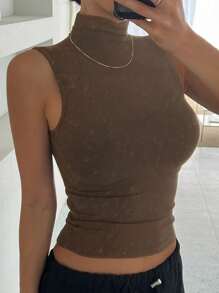 DAZY Women's Slim Fit Turtleneck Sleeveless Bodycon Tank Top