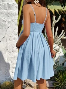 SHEIN Maternity Solid Color Casual Bowknot Camisole Dress, Suitable For Summer - Blue - View 2