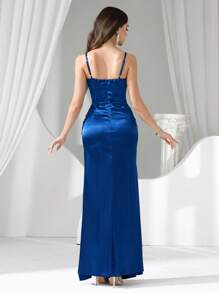 Coutiva 女士水钻装饰透明长款晚礼服，正式，派对礼服，适合婚礼宾客 - 霧霾藍 - 查看 3