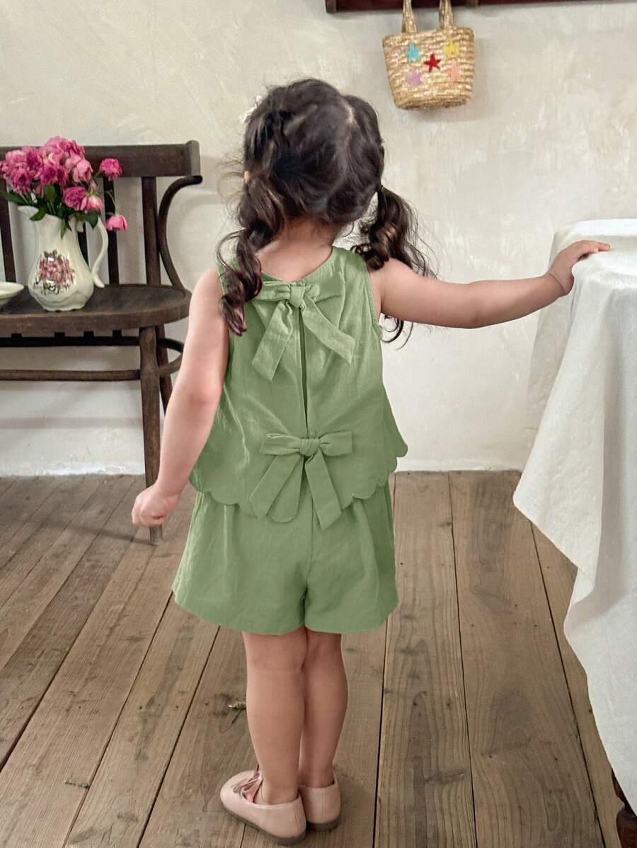 LMoss Kids 2 Stücke/Set Baby Mädchen einfarbiges Rundhalsausschnitt Lässig Top und Shorts Set