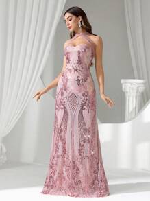 Coutiva 女士正式晚礼服（华丽装饰），女士夏季正式礼服，秋季女士生日礼服，女士奢华晚礼服 - 粉色 - 查看 4