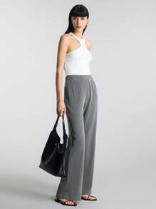 Ontre Váy mùa hè cho nữ, Đồ mặc đi nghỉ cho nữ, Quần áo nữ, Phong cách đô thị, Vải sọc, Kiểu dáng bó sát, Lỗ thông hơi sau lưng, Cạp quần, Quần nữ, Quần âu nữ, Trang phục xuân/hè, Trang phục hàng ngày, Trang phục đi làm công sở, Bộ sưu tập mới 2025 - Xám - Xem 2