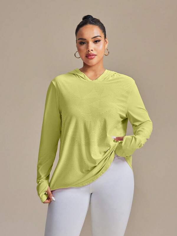 SHEIN Sport Studio Plus Size Jacquard Triangle Pattern Thumb Hole Long Sleeve Yoga Sweatshirt