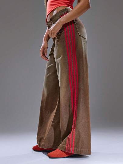 MUSERA 水洗阔腿牛仔裤，适合春季、夏季、街头风、Y2K风格、酷女孩、都市缪斯风格，也适合冬季休闲日常穿着。