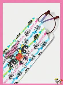 THE POWERPUFF GIRLS X SHEIN Étui à lunettes mignon avec motif Fleur, Bulles, Buttercup et lignes arc-en-ciel