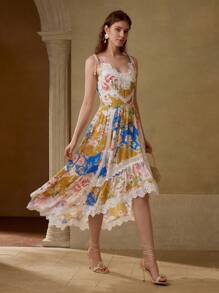 MOTF PREMIUM 女士夏季蕾丝拼布花卉印花海岛度假吊带裙 - 彩色 - 查看 1