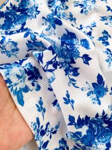 Tween Girls Sweet Floral Print Lace Trim V-Neck Dress - White - View 3