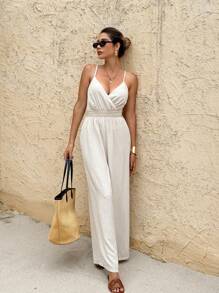 SHEIN Frenchy Mono elegante y romántico de unicolor con cuello en V para mujer