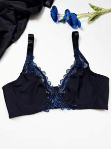 1 Áo ngực không dây thoải mái cỡ lớn ren gợi cảm, nâng ngực - Màu xanh lam - Xem 6