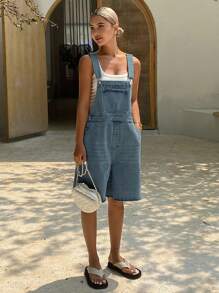 Livesso Damen Vintage gewaschene einfarbige Lässig Urlaubs Jeans-Latzhose, Sommer, Rückkehr zur Schule Kleidung Latzhose