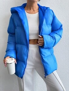 EURMUSE Women'S Zipper Hooded Padded Jacket - Blue - View 3
