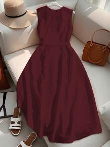 Franclia Women's French Style High-End Sleeveless Single-Breasted Round Neck Casual Dress