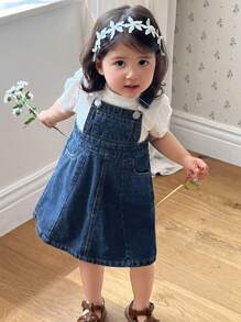 Hapijoa Kleinkind Mädchen Lässiges Jeans Trägerkleid mit abnehmbarem Träger