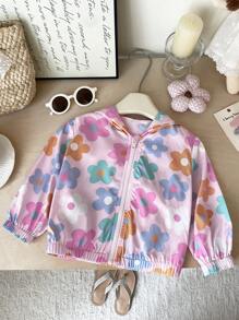 SHEIN 女婴幼儿/新生儿0-3岁春夏休闲轻便连帽夹克 - 粉色 - 查看 4