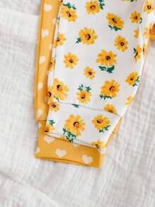 SHEIN Bộ 2 bộ áo liền quần dài tay in họa tiết trái tim dễ thương cho bé gái sơ sinh - Nhiều màu - Xem 6