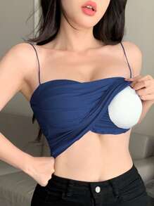 DAZY Top corto de mujer con diseño acolchado y fruncido ajustado - azul real - Ver 1