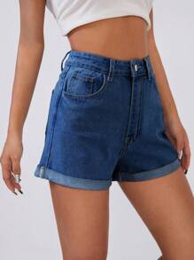 SHEIN EZwear 女士卷边宽松休闲牛仔短裤