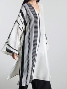 Ontre 2025 Damen Loose Bedruckte Bluse, Minimalistische Mode, Bequemer Sommer, Inselurlaub, Gestreifte Loose Top, Farbblock Minimalistische Geometrische Bedruckte Business Lässig Damen Urlaubskleidung