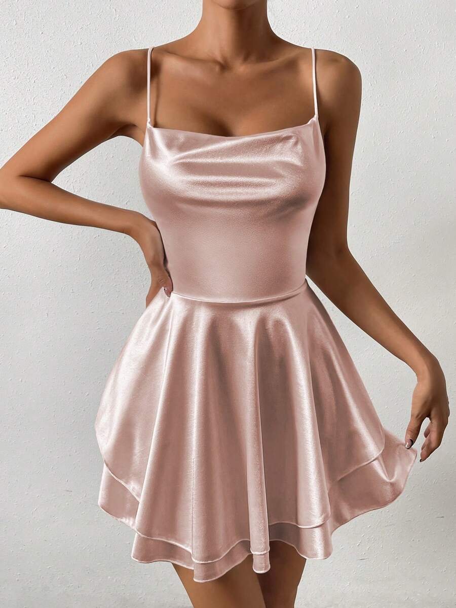 Chiquease Women's V-Neck Spaghetti Strap Swing Dress Mini Short Women Outfit