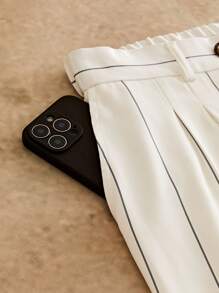 EASEVO Pantaloni lunghi casual larghi a gamba dritta con pieghe e bottoni, a righe, per uomo taglia oversize, per l'autunno