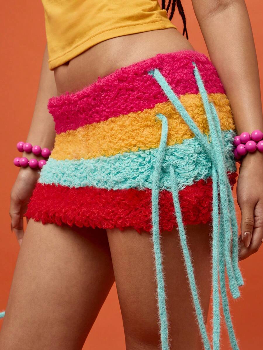 SUMWON WOMEN Minifalda de ganchillo arcoíris de verano con flecos para fiesta, playa, resort, vacaciones, baile, club y ropa de playa - Multicolor - Ver 1