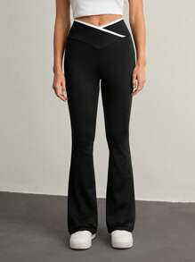 SHEIN Tall 女士不对称腰部喇叭休闲裤 - 黑色 - 查看 8