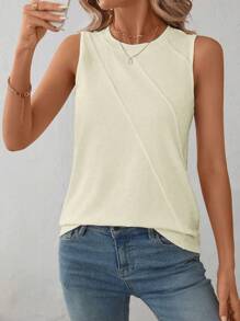 EMERY ROSE Top de punto sin mangas de cuello redondo casual para mujer, para primavera/verano