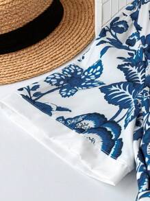 DreamSkyne Plus Size Women Colorblock Short Sleeve Allover Print Mini Dress - White - View 6