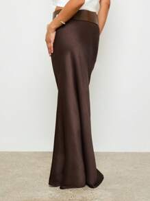 AiiRZ Fustă maxi din satin, croială oblică, toamnă-iarnă, lungă, de seară, pentru petreceri, până la podea, lejeră, cu curea lată, ținută de ocazie