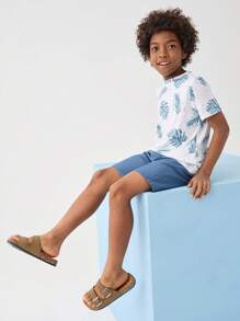 Leap Crew Leap Crew Conjunto De Camiseta Y Pantalón Corto Con Estampado Tropical Para Niños Preadolescentes