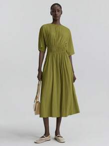 Ontre 2025 女式夏秋度假纯色荷叶边下摆无袖连衣裙，波西米亚风格，适合伊比沙岛、度假、节日、乡村音乐会、办公室、教师装、商务休闲 - 軍綠色 - 查看 6