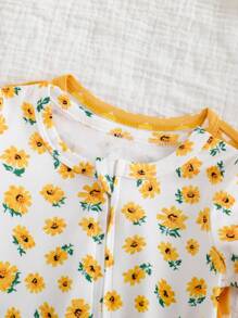 SHEIN Bộ 2 bộ áo liền quần dài tay in họa tiết trái tim dễ thương cho bé gái sơ sinh - Nhiều màu - Xem 4