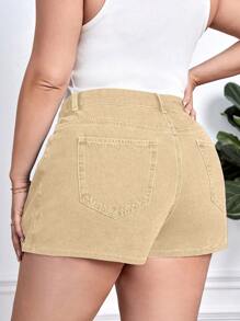 EMERY ROSE Plus Size Asymmetric Denim Shorts, Casual Summer - Apricot - View 2
