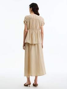 Aalyst 2pcs Simple Elegant Lady Linen Twill Women Set - Apricot - View 5