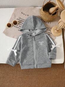 SHEIN 女宝宝时尚百搭休闲立体蝴蝶结花朵夹克外套适合秋冬季日常穿着 - 灰色 - 查看 9