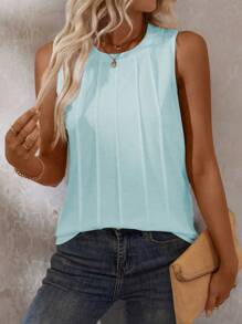 EMERY ROSE Women's Solid Color Toothpick Design Casual Tank Top, Summer - Blue - View 5