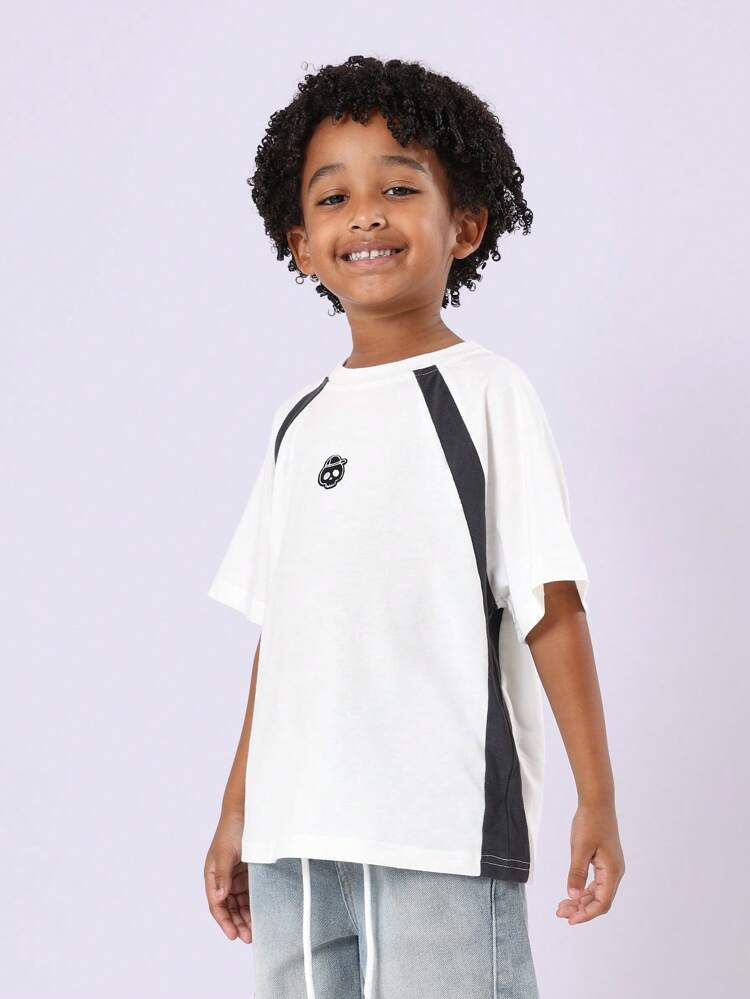 Block Panel Sports Style Cotton Crew Neck T-Shirt