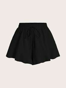Elaquor Pantaloni scurți de culoare uni, mărime plus, cu volane franceze la tiv - Multicolor - Vizualizare 4