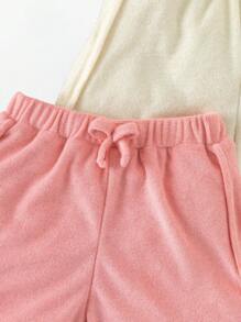 女童休闲基本款纯色针织毛圈运动短裤，适合通勤和户外穿着 - 彩色 - 查看 3