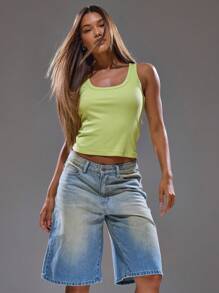 MUSERA Ribbed Scoop Neck Tank Top Spring, Summer, Streetwear, Y2k, Cool Girl,City Muse Fall Back To School - Yellow - View 1