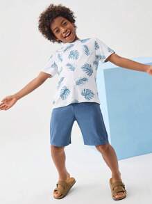 Leap Crew Leap Crew Conjunto De Camiseta Y Pantalón Corto Con Estampado Tropical Para Niños Preadolescentes