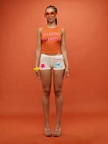 SUMWON WOMEN 节日钩针沙滩短裤手工可爱贴花短裤夏季海滩波西米亚针织热裤度假装女款 - 白色 - 查看 6