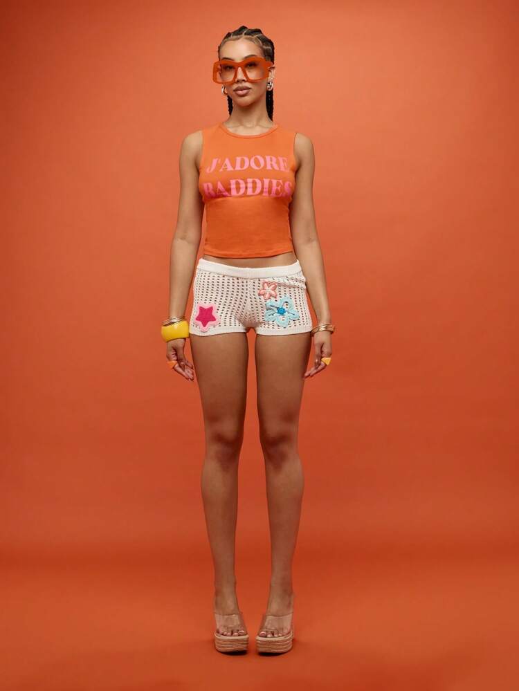 SUMWON WOMEN Adorable Applique Crochet Knit Sweater Pants